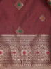 Wine Maroon Floral Butta Woven Pure Kanchipuram Silk Saree - Diadem