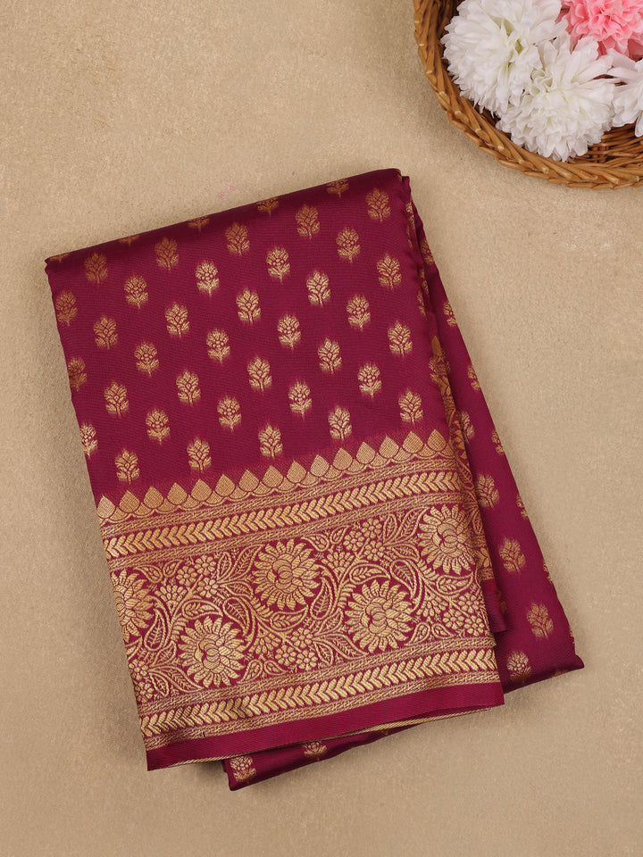 Wine Maroon Floral Design Silk Saree - Diadem
