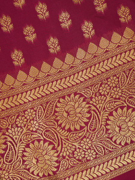 Wine Maroon Floral Design Silk Saree - Diadem