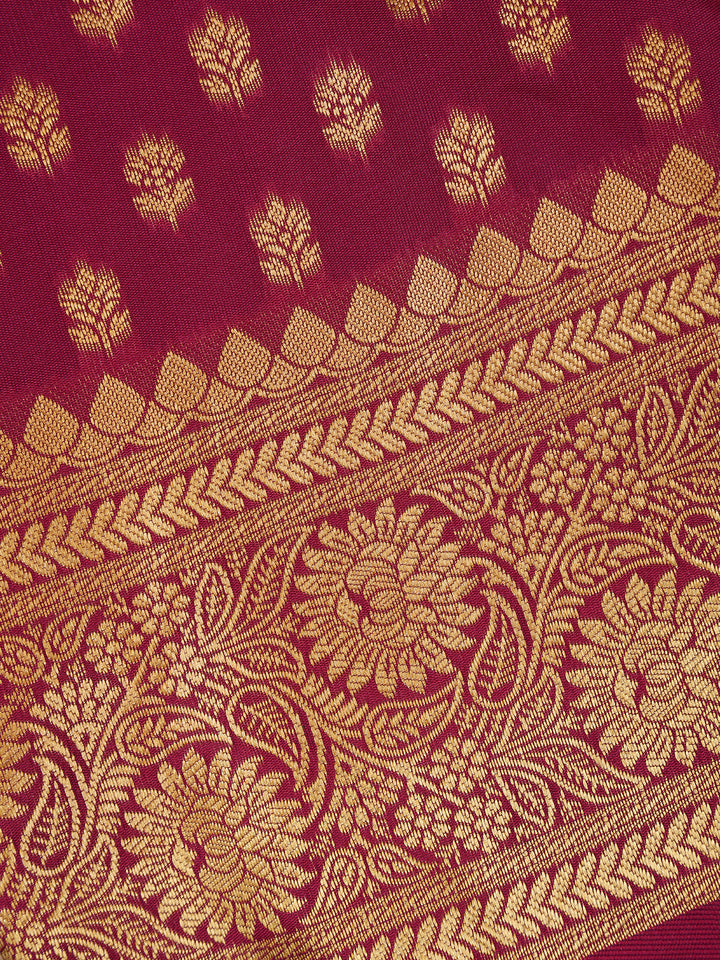 Wine Maroon Floral Design Silk Saree - Diadem