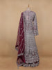 Wine Maroon Floral Embroidery Net Bridal Gown - Diadem