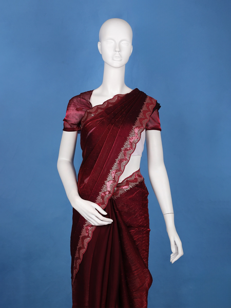 Wine Maroon Sequin Embellishment Organza Saree - Diadem