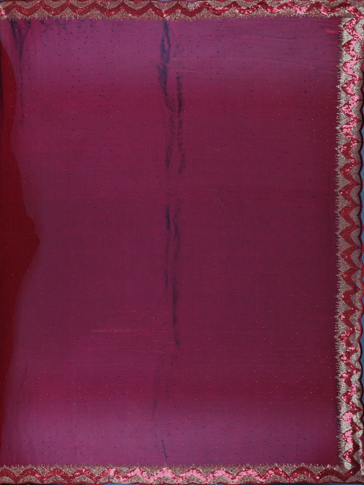 Wine Maroon Sequin Embellishment Organza Saree - Diadem