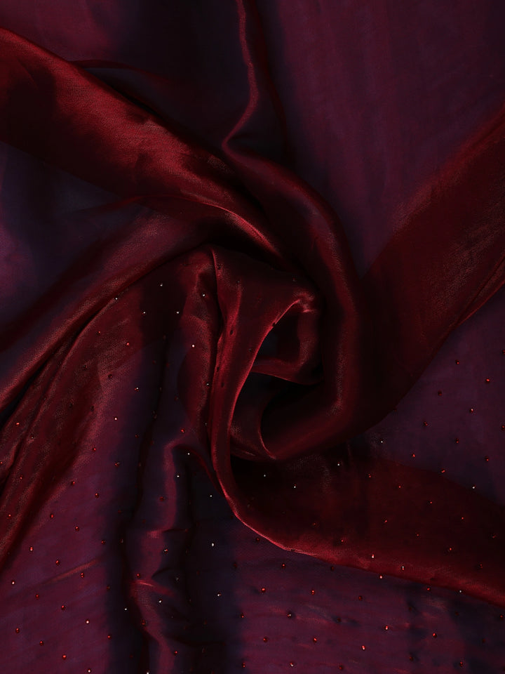 Wine Maroon Sequin Embellishment Organza Saree - Diadem