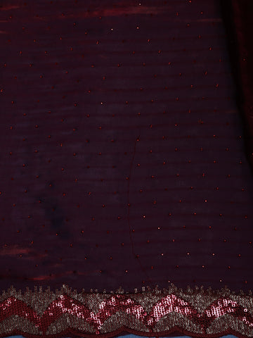 Wine Maroon Sequin Embellishment Organza Saree - Diadem