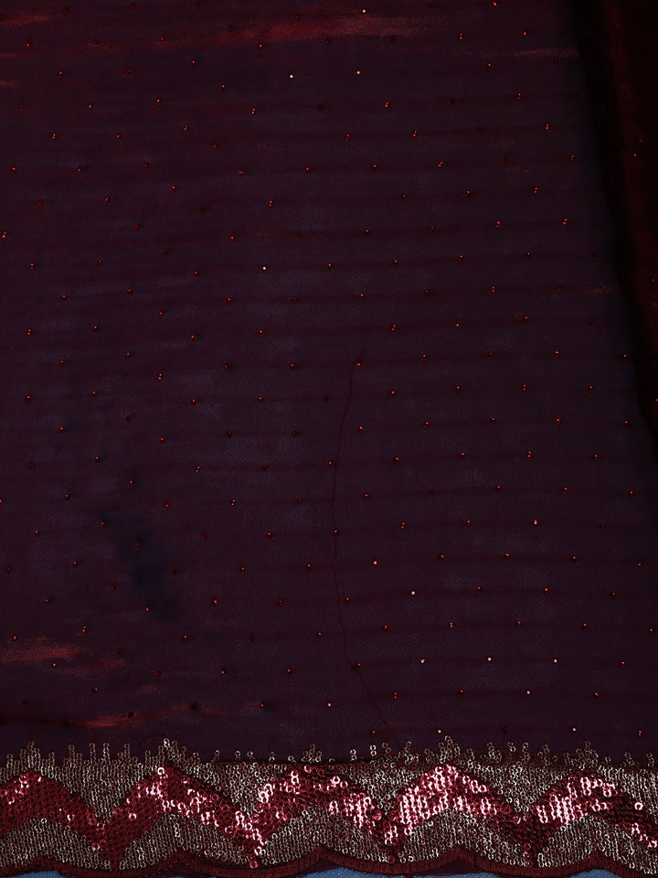 Wine Maroon Sequin Embellishment Organza Saree - Diadem