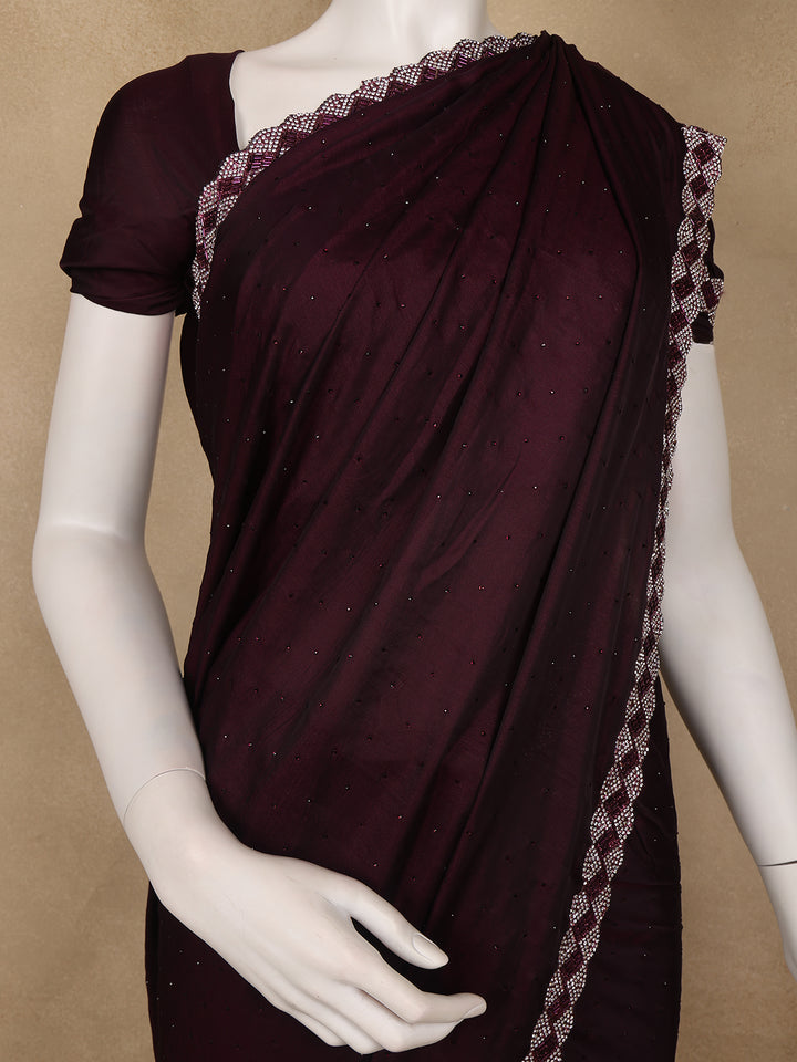 Wine Maroon Sequins Design Satin Saree - Diadem