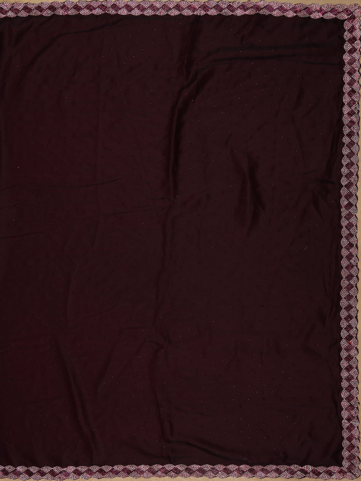 Wine Maroon Sequins Design Satin Saree - Diadem