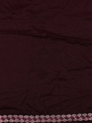 Wine Maroon Sequins Design Satin Saree - Diadem