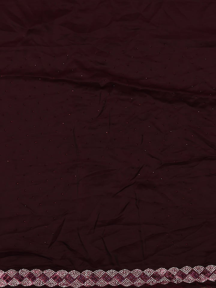 Wine Maroon Sequins Design Satin Saree - Diadem