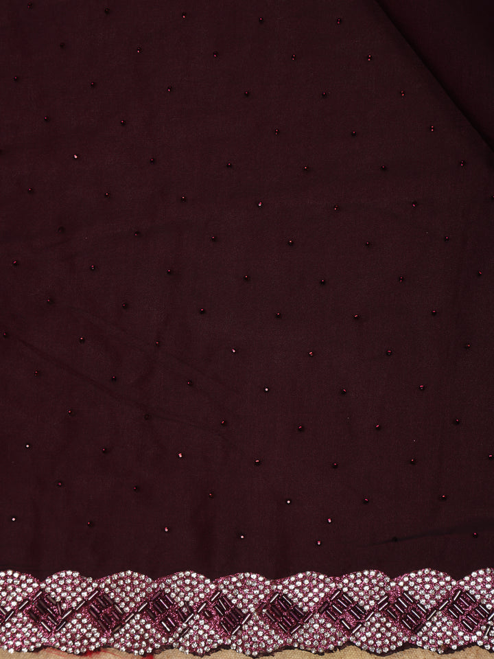 Wine Maroon Sequins Design Satin Saree - Diadem