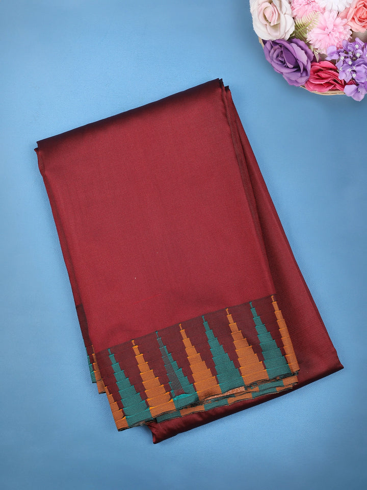 Wine Maroon Zig-Zag Design Border Soft Silk Saree - Diadem