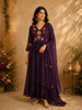 Wine Purple Floral Thread Embroidered Design Cotton Anarkali Salwar Suit with Dupatta