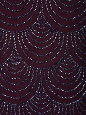 Wine Purple Scallop Beaded Embroidery Georgette Palazzo Suit - Diadem