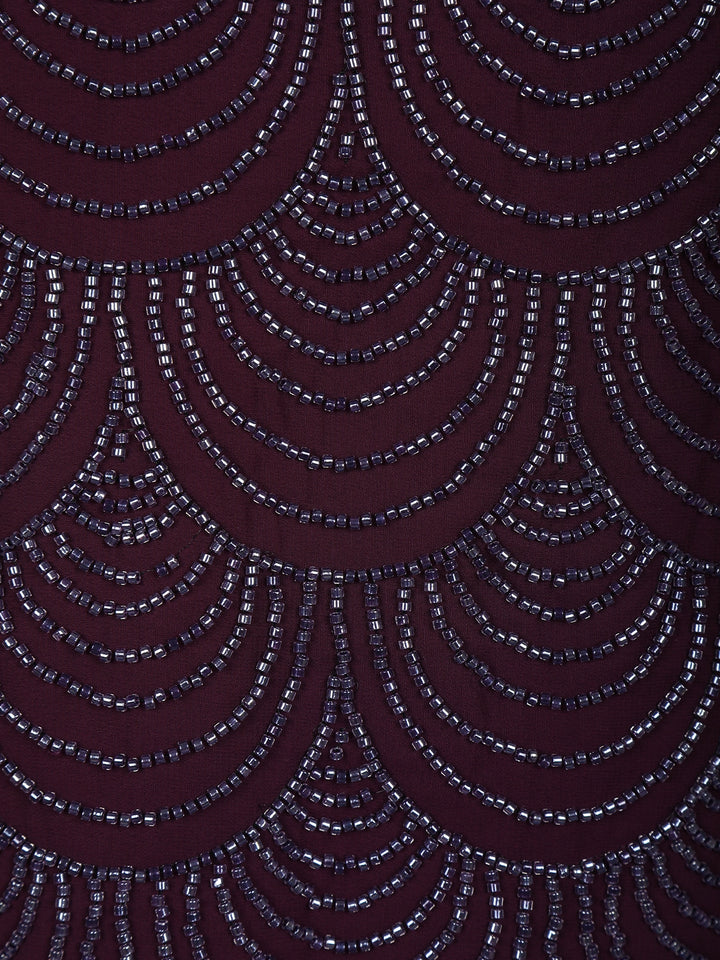 Wine Purple Scallop Beaded Embroidery Georgette Palazzo Suit - Diadem