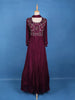 Wine Purple Sequins And Floral Embroidery Crepe Gown
