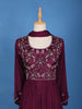 Wine Purple Sequins And Floral Embroidery Crepe Gown