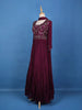 Wine Purple Sequins And Floral Embroidery Crepe Gown
