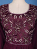 Wine Purple Sequins And Floral Embroidery Crepe Gown