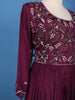 Wine Purple Sequins And Floral Embroidery Crepe Gown