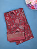 Wine Red Floral Design Printed Cotton Saree - Diadem