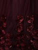 Wine Rose Embellished Puffy Sleeve KIds Net Gown - Diadem