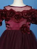 Wine Rose Embellished Puffy Sleeve KIds Net Gown - Diadem