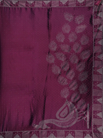 Wine Satin Silk Saree with All-Over Stone Work - Diadem