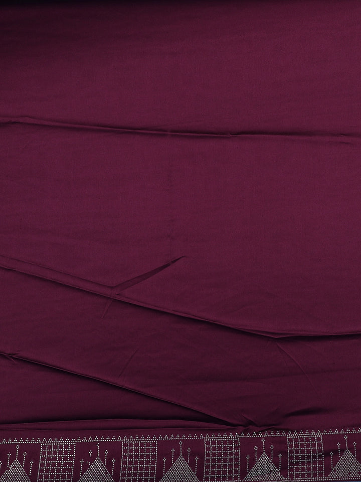 Wine Satin Silk Saree with All-Over Stone Work - Diadem