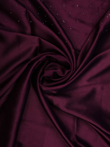 Wine Satin Silk Saree with All-Over Stone Work - Diadem