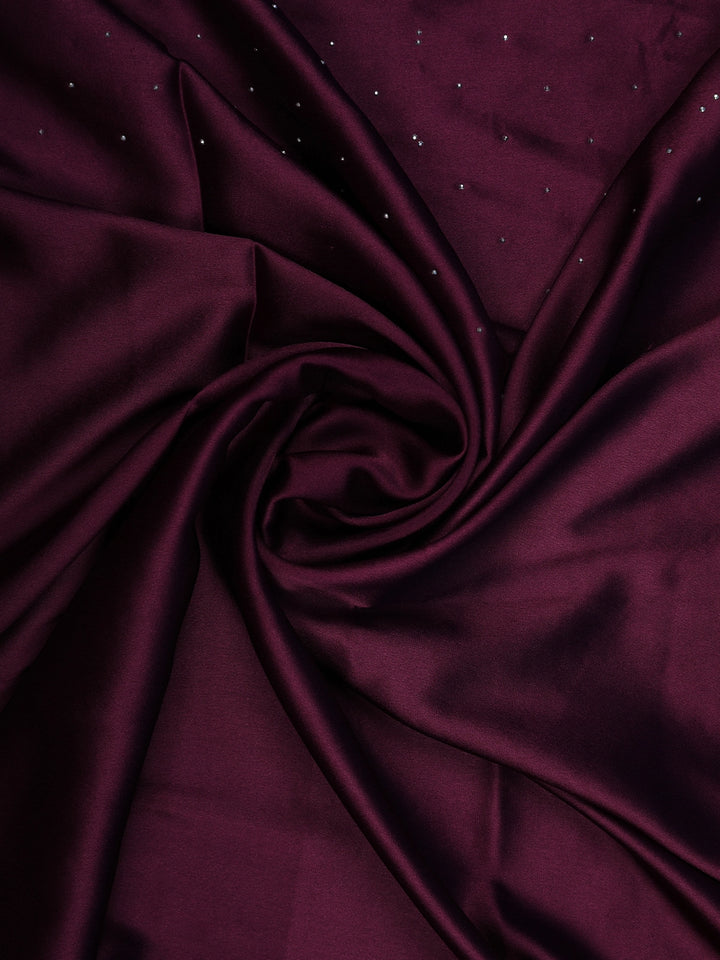 Wine Satin Silk Saree with All-Over Stone Work - Diadem