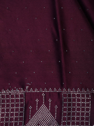 Wine Satin Silk Saree with All-Over Stone Work - Diadem