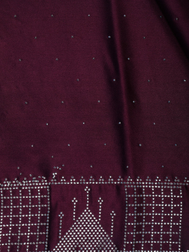 Wine Satin Silk Saree with All-Over Stone Work - Diadem