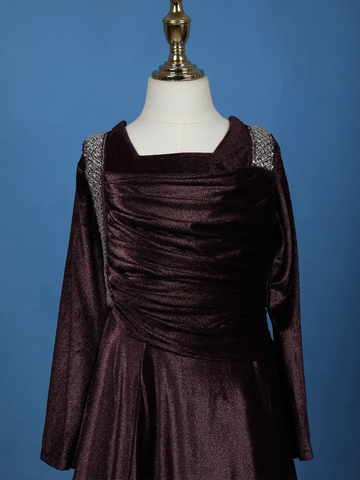 Wine Sequin Designed Satin Kids Gown - Diadem