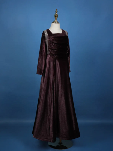 Wine Sequin Designed Satin Kids Gown - Diadem