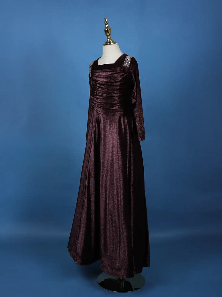 Wine Sequin Designed Satin Kids Gown - Diadem