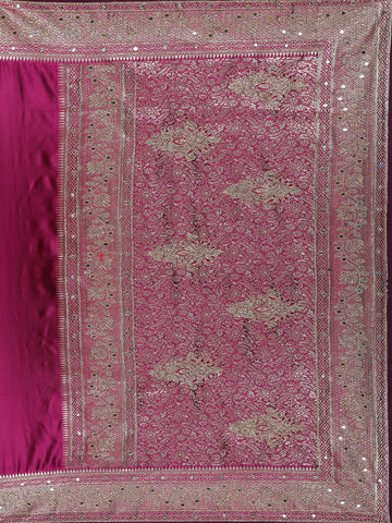 Wine Solid Design Satin Saree with Mirror Work & Heavy Zari Embroidered Border - Diadem