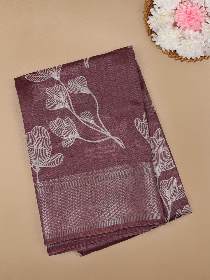 Woodrose Pink Floral Designed Fancy Cotton Saree - Diadem