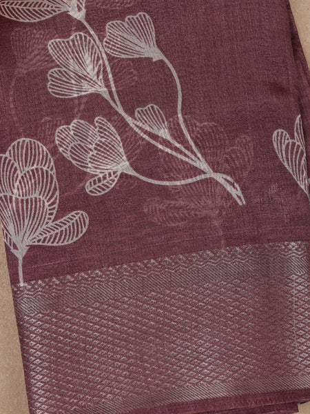 Woodrose Pink Floral Designed Fancy Cotton Saree - Diadem