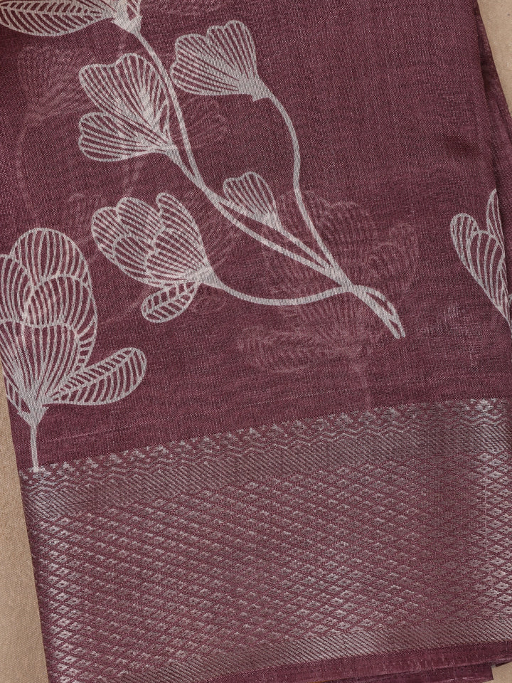 Woodrose Pink Floral Designed Fancy Cotton Saree - Diadem
