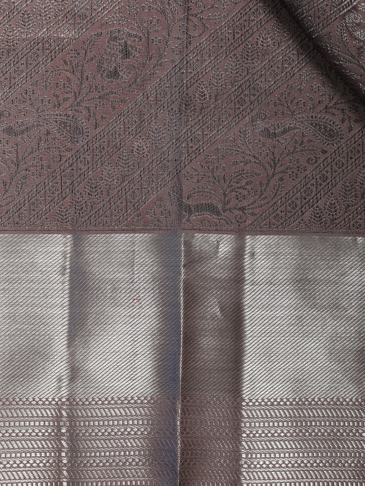 Woodrose Pink Floral Woven Pure Kanchipuram Silk Saree - Diadem