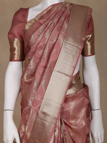Woodrose Pink Floral Woven Pure Kanchipuram Silk Saree - Diadem