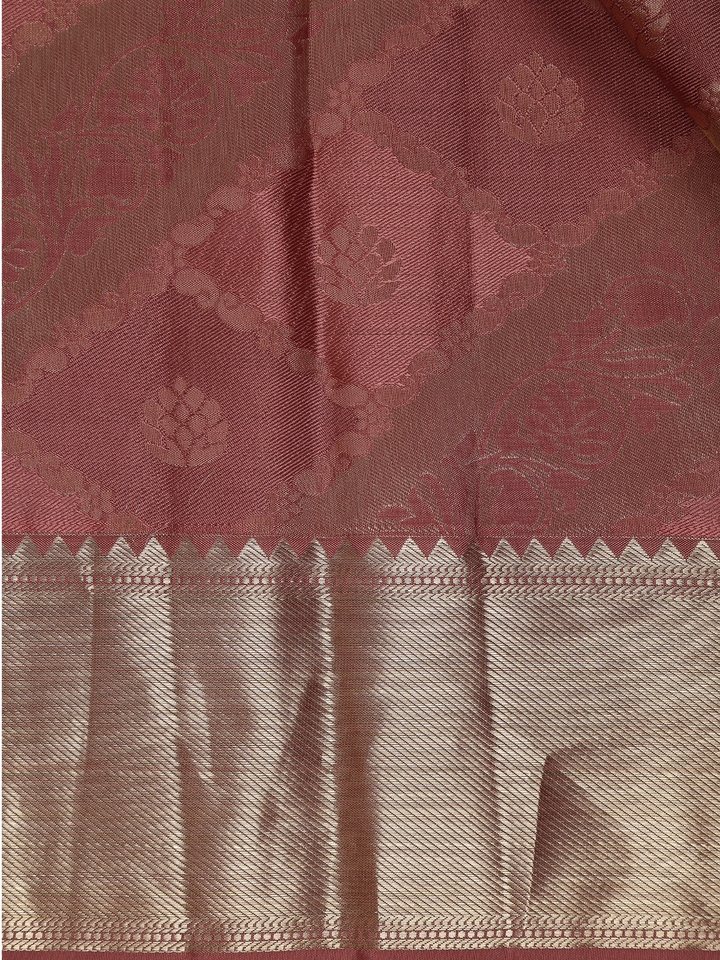 Woodrose Pink Floral Woven Pure Kanchipuram Silk Saree - Diadem