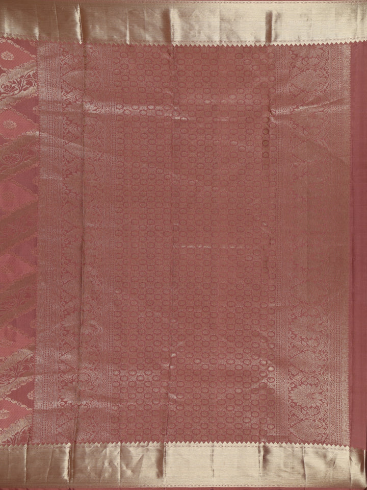Woodrose Pink Floral Woven Pure Kanchipuram Silk Saree - Diadem