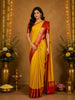 Yelllow Floral And Stripes Woven Pure Kanchipuram Silk Saree