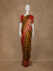 Yellow And Black Checkered Design Pure Kanchipuram Silk Saree