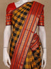 Yellow And Black Checkered Design Pure Kanchipuram Silk Saree