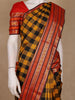 Yellow And Black Checkered Design Pure Kanchipuram Silk Saree
