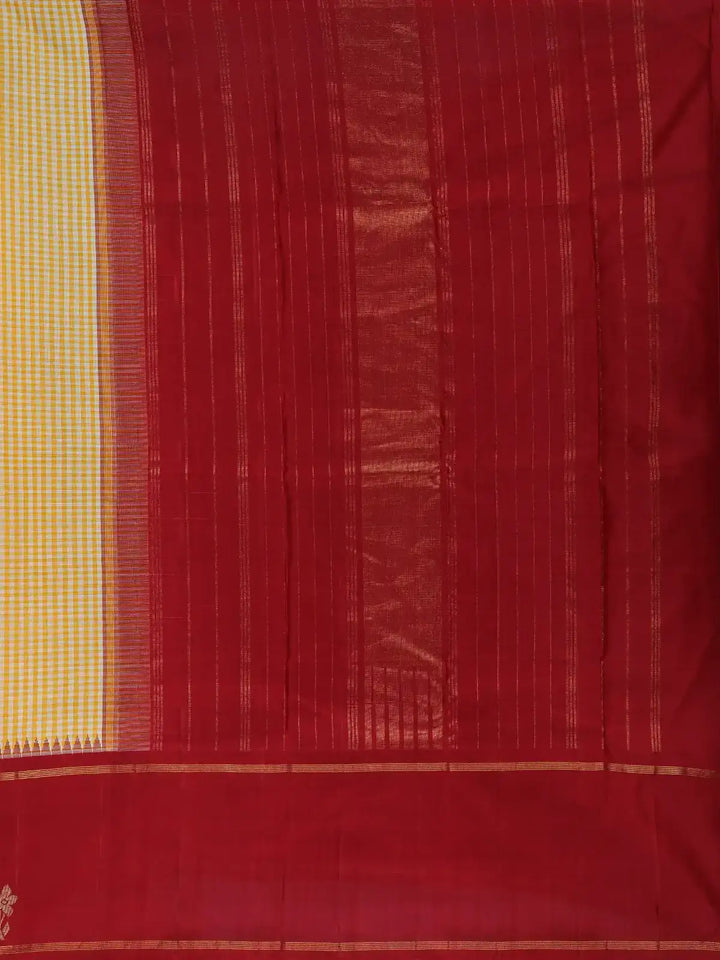Yellow Checked Woven Pure Kanchipuram Silk Saree - Diadem