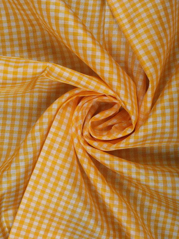 Yellow Checked Woven Pure Kanchipuram Silk Saree - Diadem